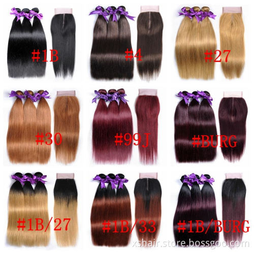 Wholesale Two Tone 1B/99# Body Wave Hair Weave 3 Pcs With Lace Closure Ombre Colored Burgundy Human Hair Bundles With Closure